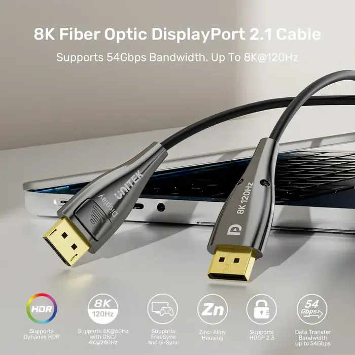 C1631ABK01-10M, UNITEK, Fiber Optic DP2.1 Cable 16K 60Hz & 8K 120Hz 10M,.