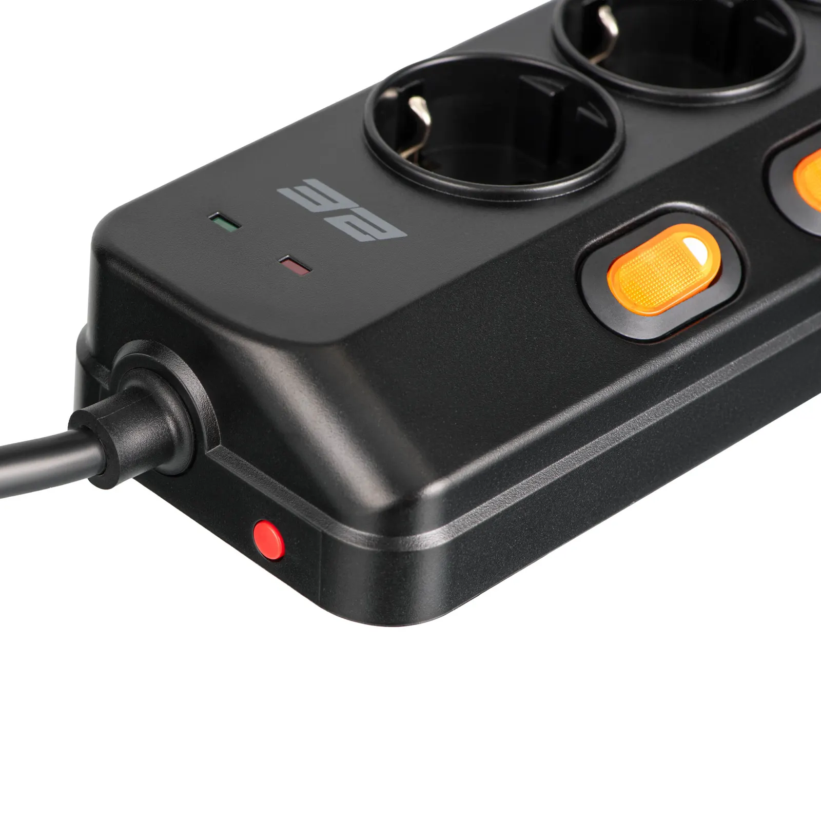 დამაგრძელებელი 2E Power strip with surge protection, 3m, 6xTypeF, 16A, 2xUSB-A, 1xUSB-C, black