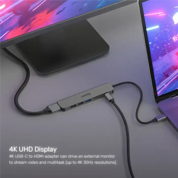 H1118A, UNITEK, 7-in-1 USB-C 5Gbps Hub (USB3.0+2*USB2.0+SD/Micro SD Card Reader+HDMI+PD 100W), Space Grey