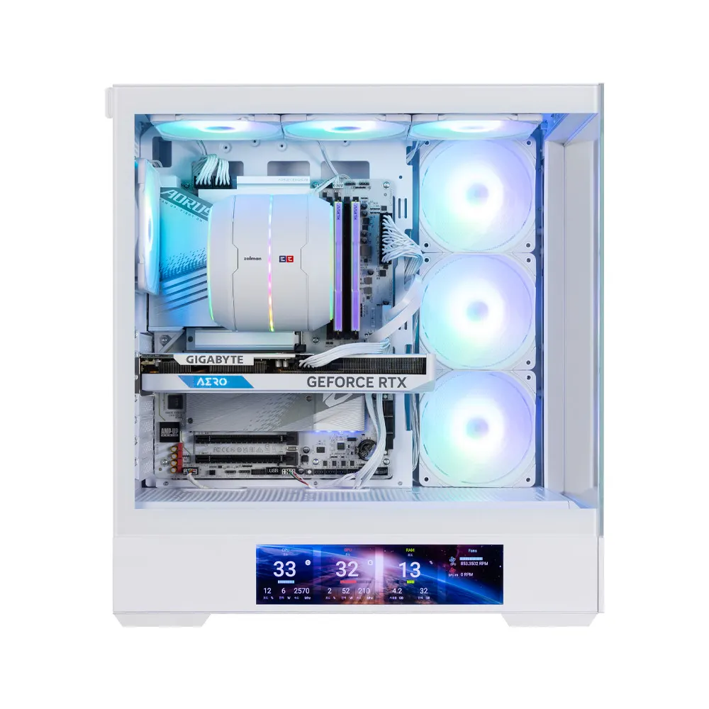 ქეისი Zalman PC case P40 DS without PSU, 2xUSB3.0, 1x Type C, 3x120mm ARGB Reverse, 1x120mm ARGB, VGA 420mm, LCS ready, TG Side/Front Panel, Display, ATX, white