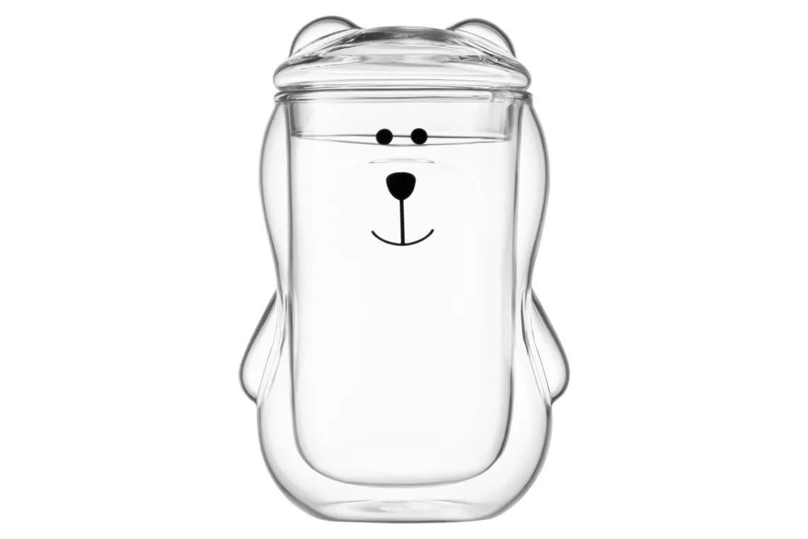 Ardesto Double wall borosilicate glass mug set with a lid Animals, 300 ml, 2 pcs, with glass lid