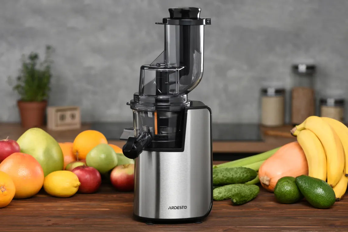 წვენსაწური Ardesto auger juicer, 200W, bowl-0.6L, cake-0.6L, plastic/iron, silver-black