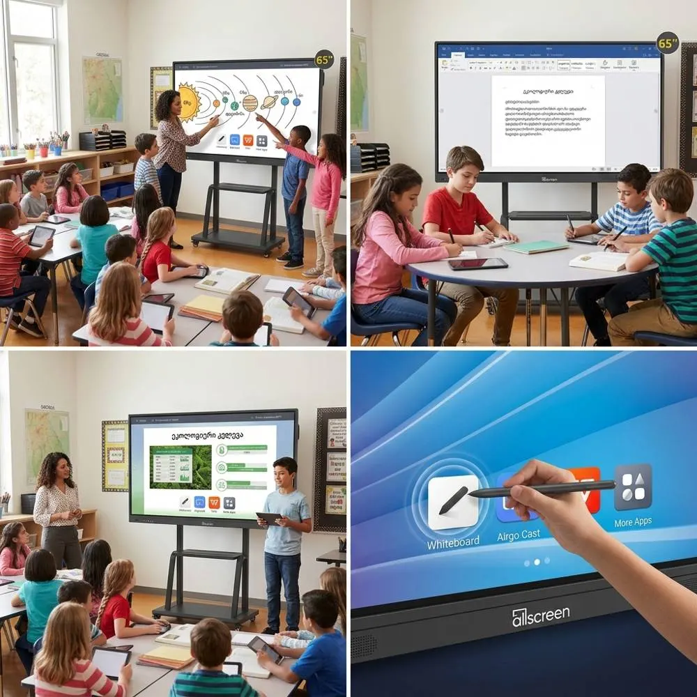 Interactive display, smart display Allscreen DW65HTV100 V3 T Series, 65”, Android 14, RAM 8GB, 128GB, Smart Board, Black