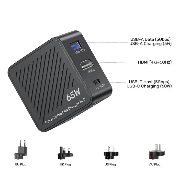 P1242A, UNITEK, Power Supply, 65W 3-in-1 GaN Charger for Nintendo Switch.