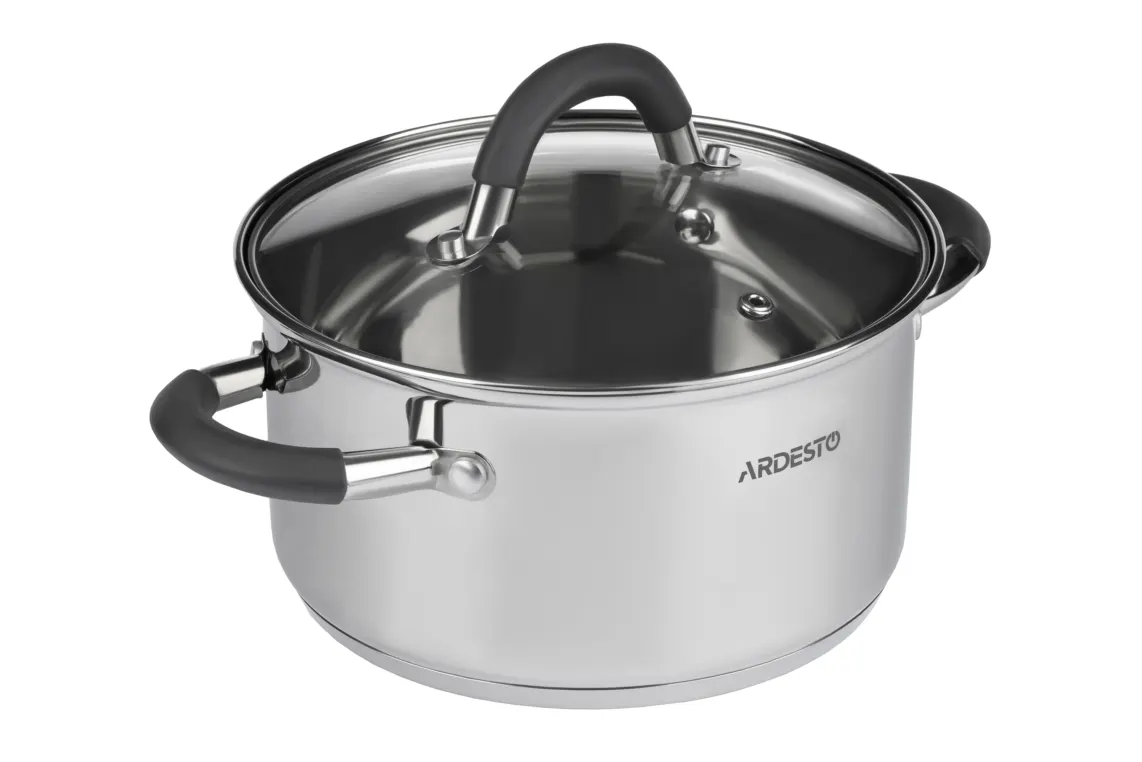 ქვაბი Ardesto Casserole with glass lid Gemini Salerno, 0.8l, stainless steel, silicone