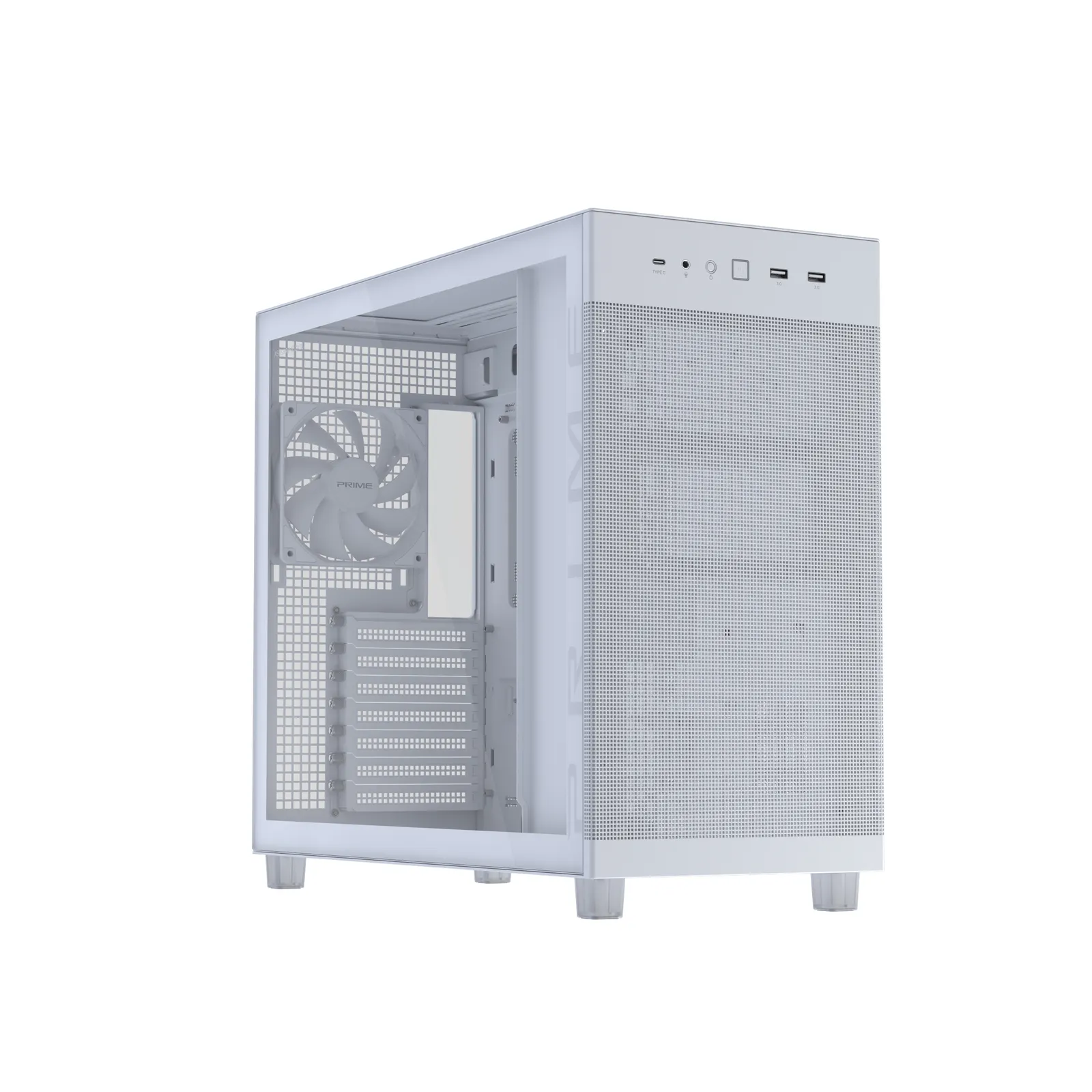 ქეისი ASUS Prime AP303 TG – Mid Tower | ATX/mATX/Mini-ITX | TG | 1×120mm Rear Fan | GPU 360mm | CPU Cooler 165mm | 360mm Radiator | White