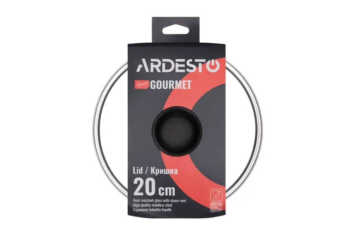 სახურავი Ardesto Lid Gemini Gourmet, 20cm, heat-resistant glass, stainless steel, bakelite