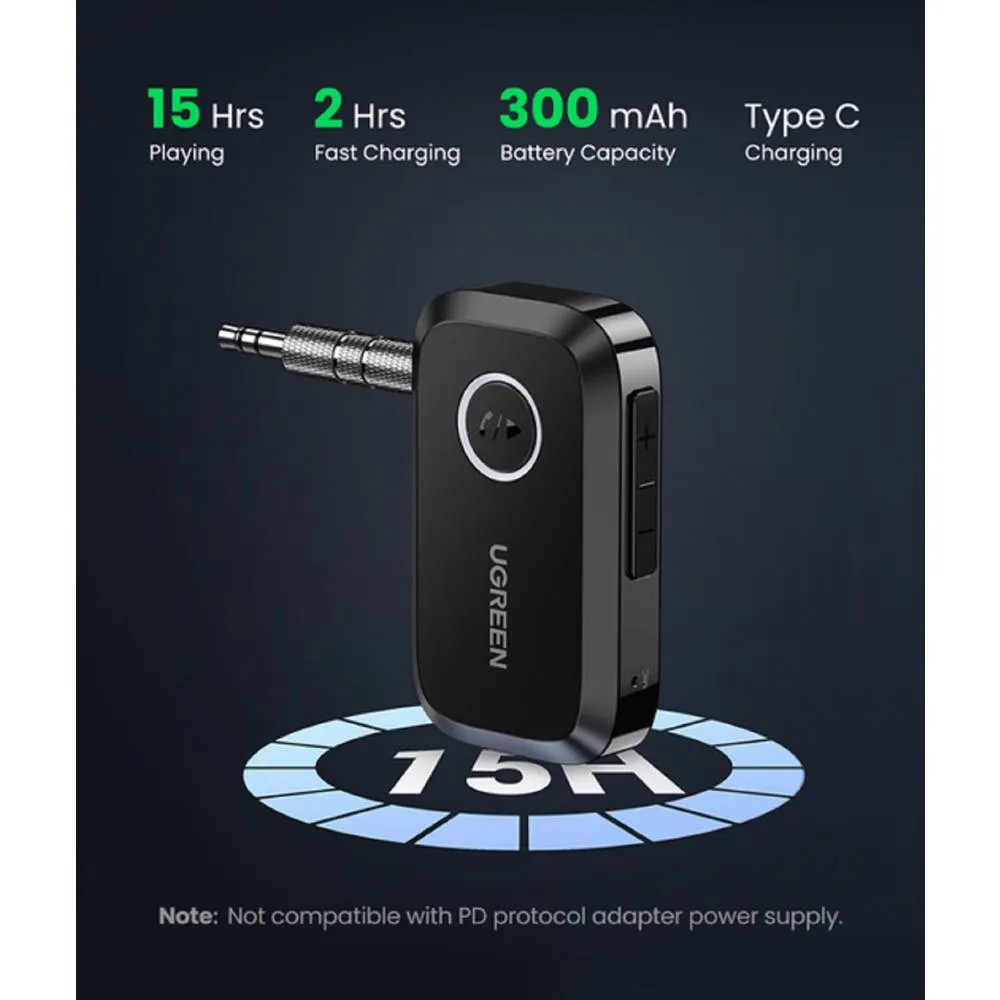 Bluetooth მიმღები UGREEN CM596 (90748), Bluetooth 5.3, AUX, Car Adapter, Black