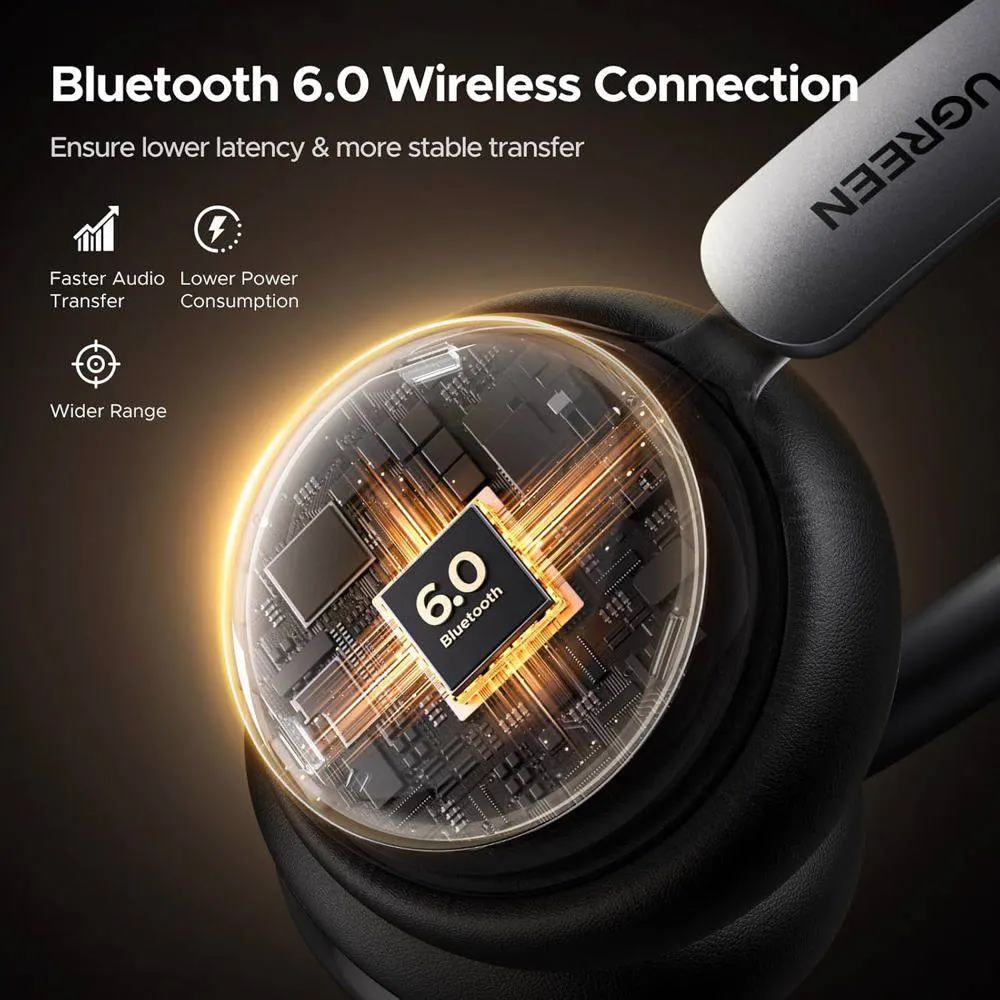 ყურსასმენი Ugreen HP207 (75630) Studio Plus, Headset, Wireless, Bluetooth, Black/Silver