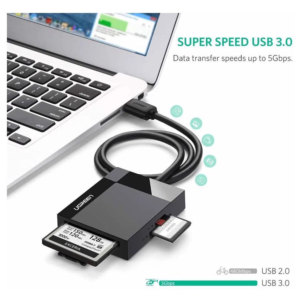 ბარათის წამკითხველი UGREEN CR125 (30333), USB 3.0 All In One Card Reader, 0.5m, Black