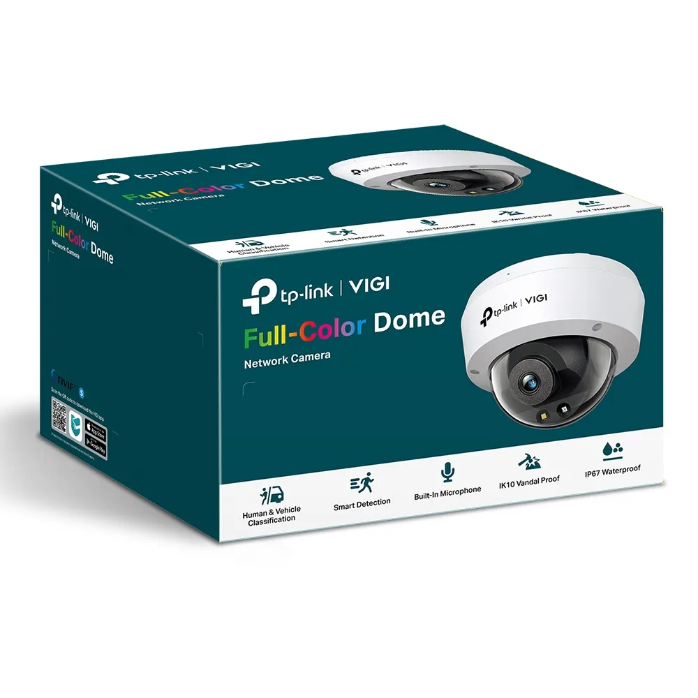 IP კამერა TP-Link VIGI C250 Full-Color Dome Network Camera - 5MP, 2880 × 1620, 4mm Lens, 107° Diagonal Viewing Angle, Full-Color Night Vision, IR Cut Filter, RJ-45, IP67 Waterproof, IK10 Vandal-Proof, PoE/12V DC, MicroSD Card Slot (Up to 256 GB)