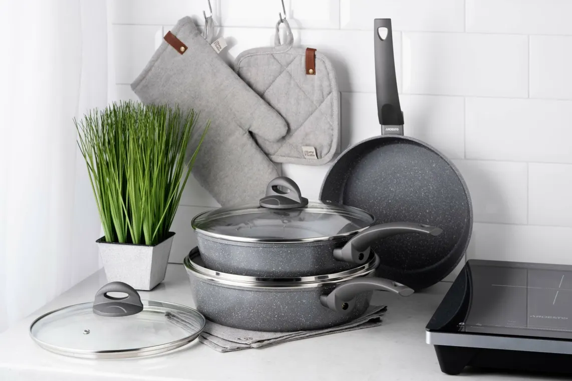 Ardesto Deep Fry pan with lid Gemini Gourmet Apulia, 26cm, aluminium, gray