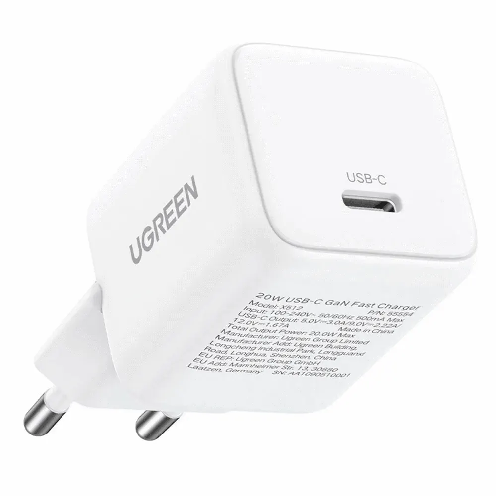 მობილურის დამტენი UGREEN X512 (55554), 20W, Type-C GaN Fast Charger, White
