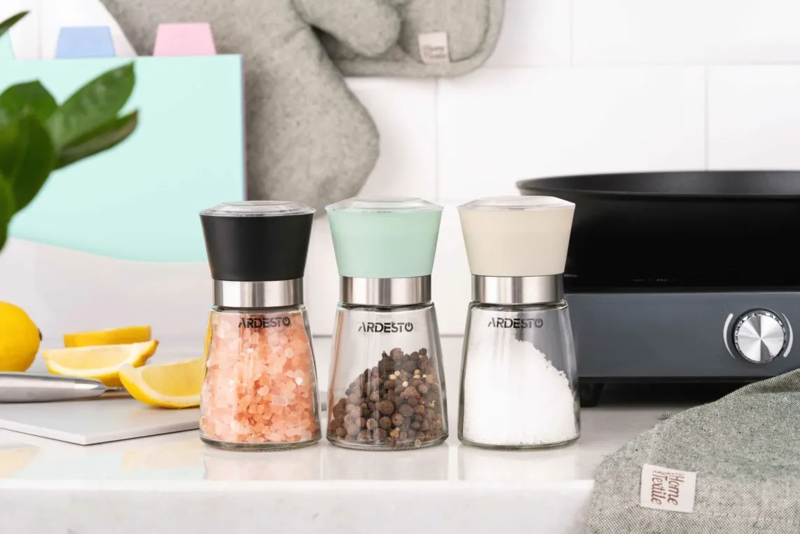 სამარილე Ardesto Salt and Pepper Mill Gemini, 180ml, glass, plastic, transparent, green
