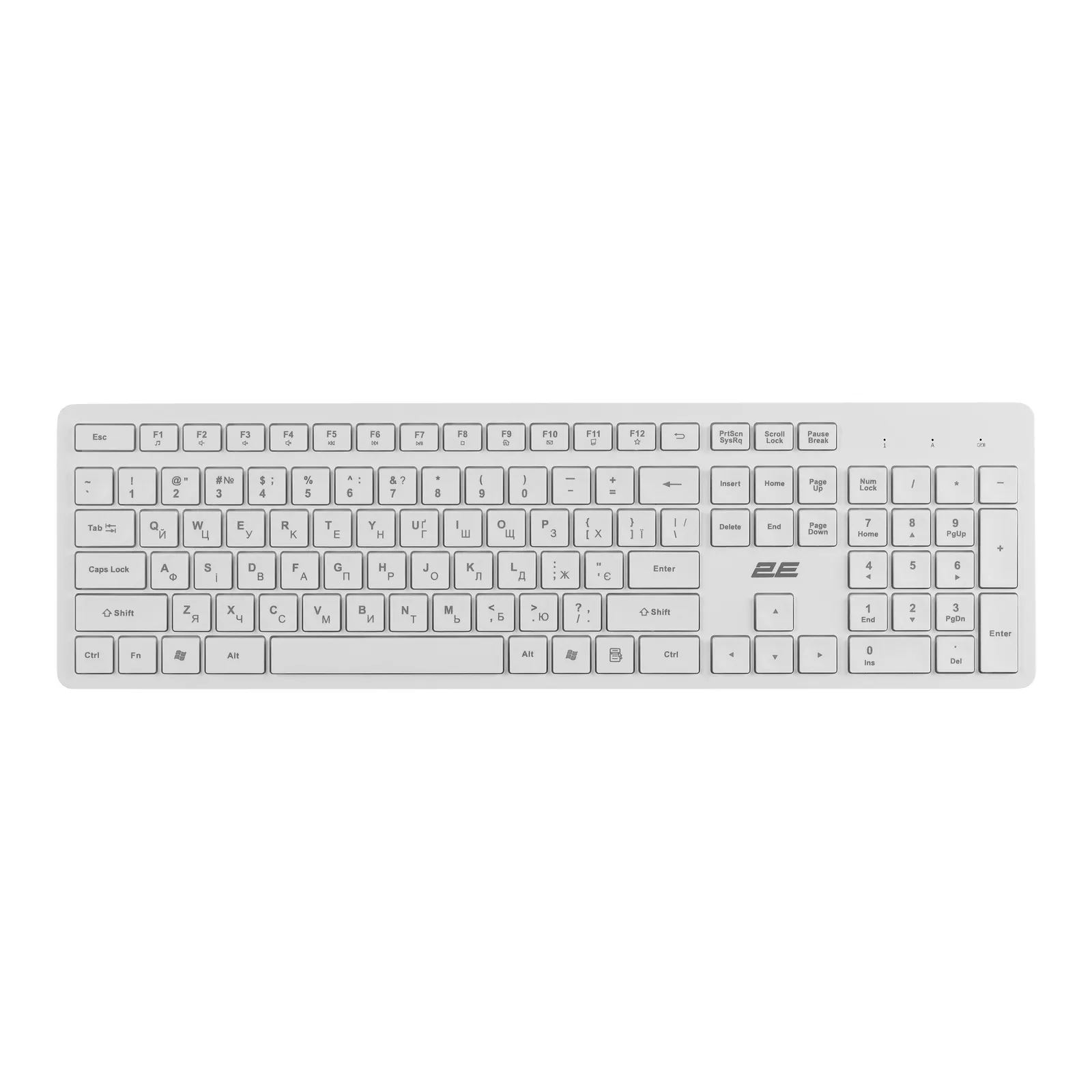 კლავიატურა 2E Keyboard membrane KS260 106key, WL, EN/UK, white