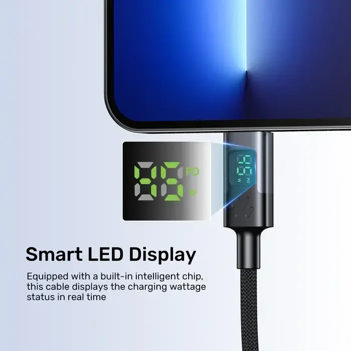 C14158ABK01-2M, UNITEK, Cable, 2M USB-C PD 60w charging, with LED Display, Nylon Braided, Black.