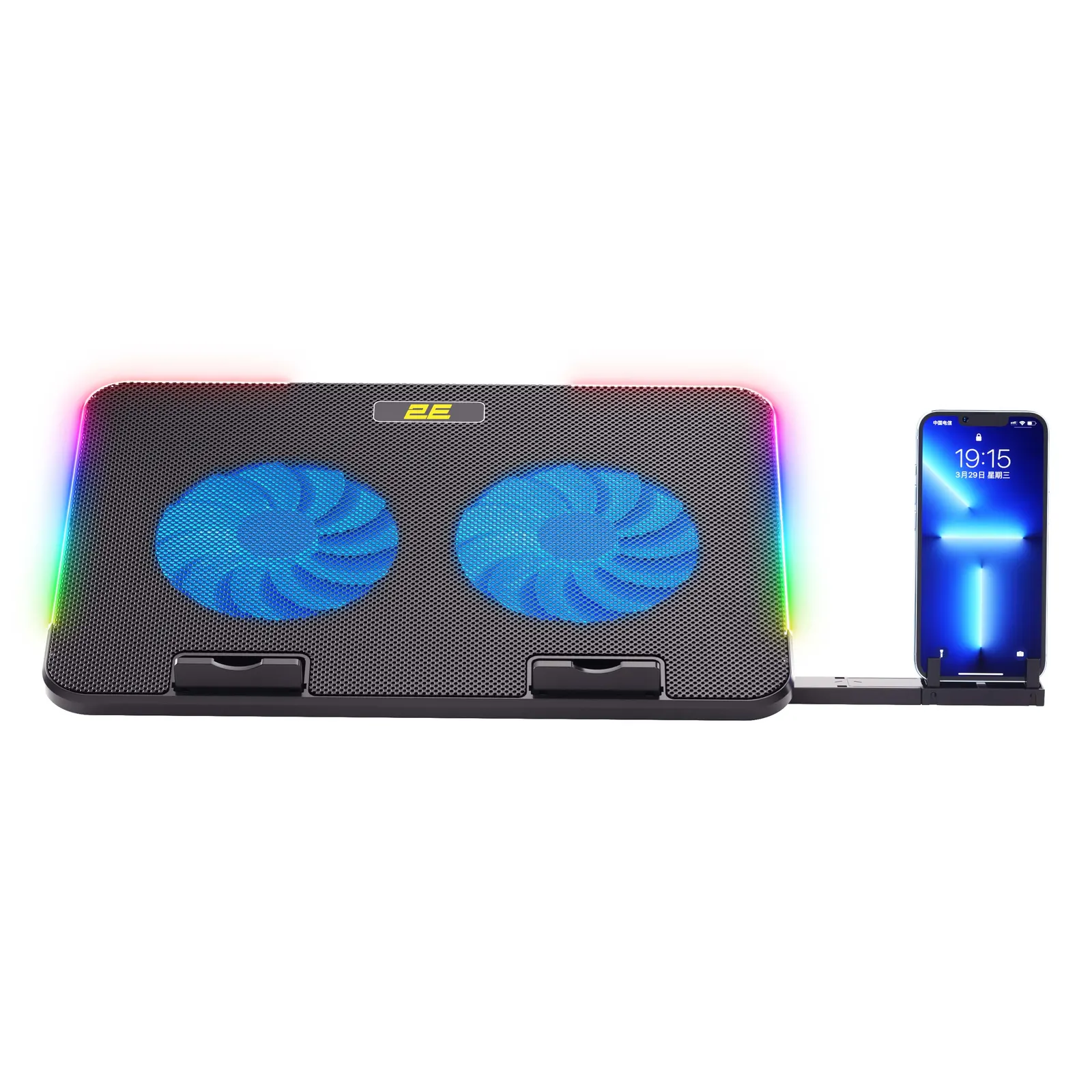 ნოუთბუქის ქულერი 2E GAMING Laptop Stand CPG-001 V2, up to 15.6", 2xUSB-A, phone holder, RGB, black