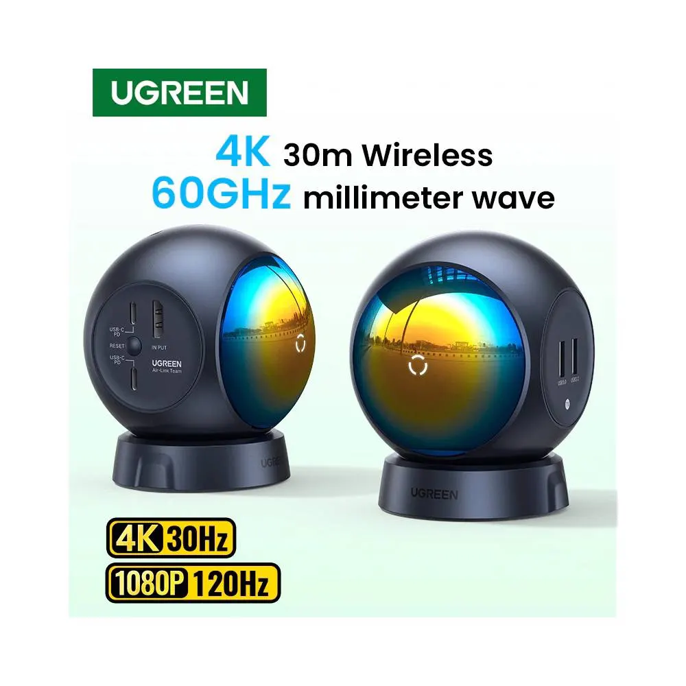 HDMI გადამცემი და მიმღები UGREEN CM438 (80641), 4K Wireless HDMI Transmitter And Receiver, Black