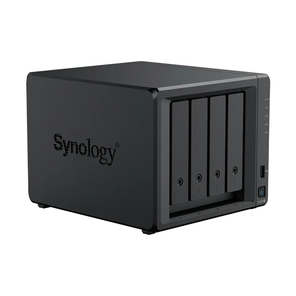 DS925+ AMD Ryzen R1600 2-core 2.6 (base) / 3.1 (turbo) GHz;/RAM 4 GB (4 GB x 1);/ 4x Drive Bays;/2x M.2 Drive Slots;/2x RJ-45 1GbE LAN Port;/2x USB