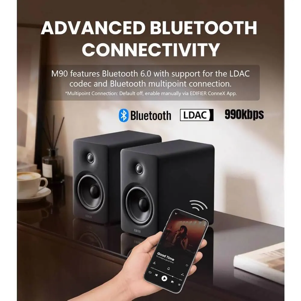 Edifier M90, 100W, HDMI eARC, Optical, Type-C, AUX, Bluetooth, Compact Active Speaker, Black