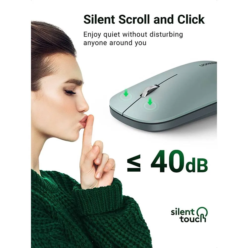 მაუსი UGREEN MU001 (90374) Wireless 2.4G Slim Silent Mouse, 4000DP, Green