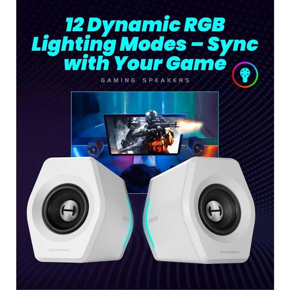 დინამიკი Edifier G2000, 16W, Bluetooth, USB, AUX, Gaming Speaker, White