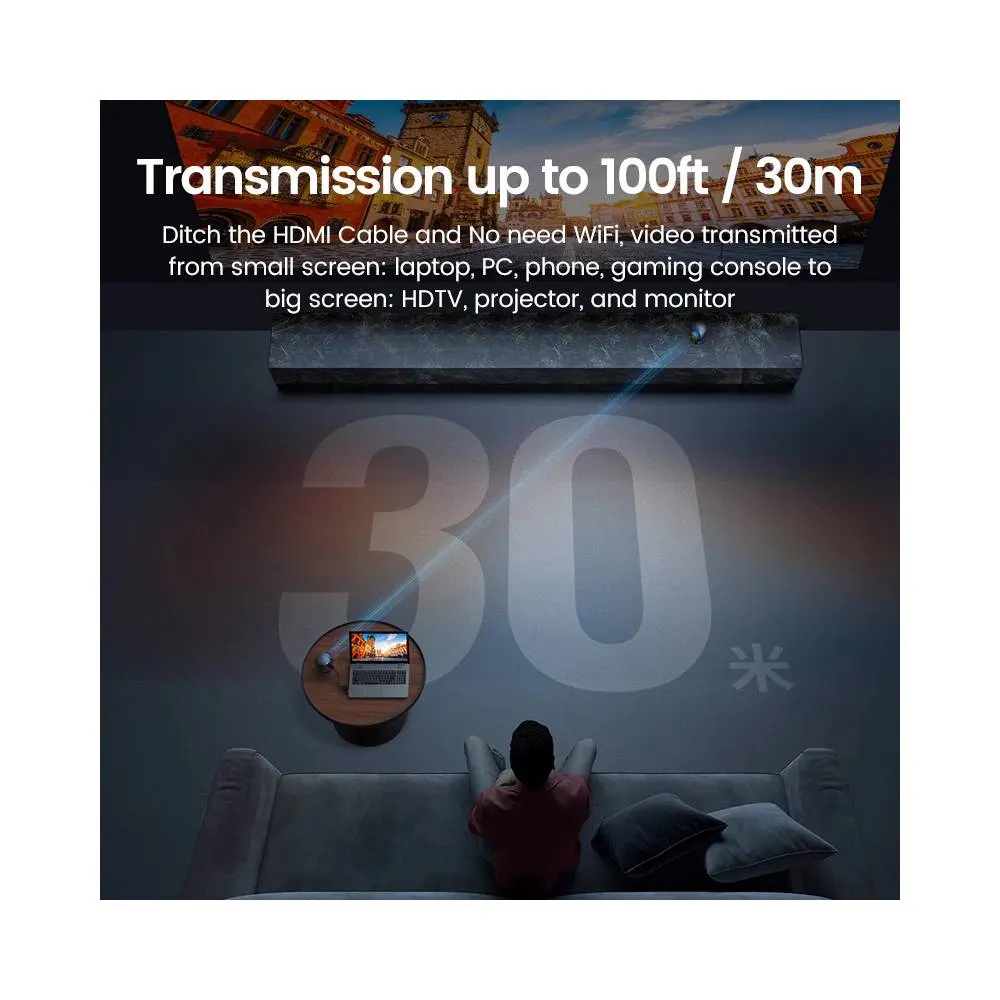 HDMI გადამცემი და მიმღები UGREEN CM438 (80641), 4K Wireless HDMI Transmitter And Receiver, Black