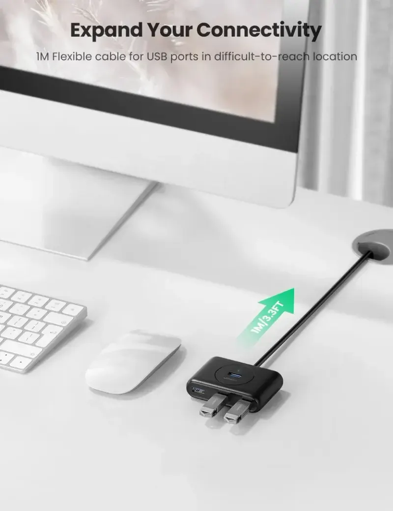 USB ჰაბი CR113 UGREEN USB 3.0 4 Ports Hub with 2.0 OTG Black 1M (20291)