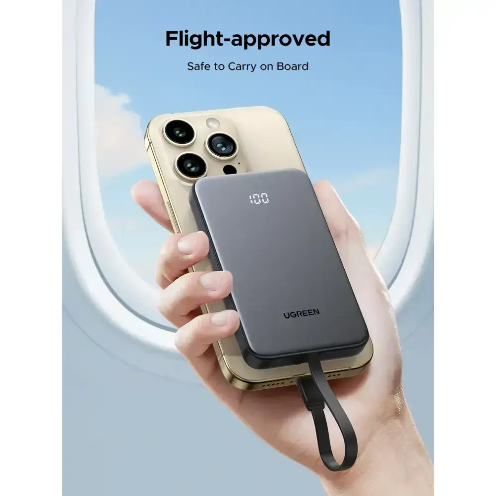 პორტატული დამტენი UGREEN PB526 (75161B) 10000mAh 20W Power Bank with Built-in Cable