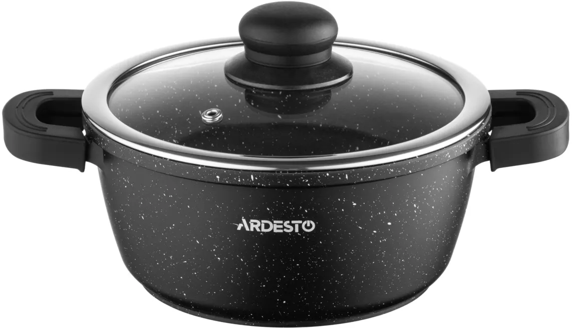 ქვაბი Casserole with glass lid ARDESTO Gemini Anzio, 1.8l, aluminium, black