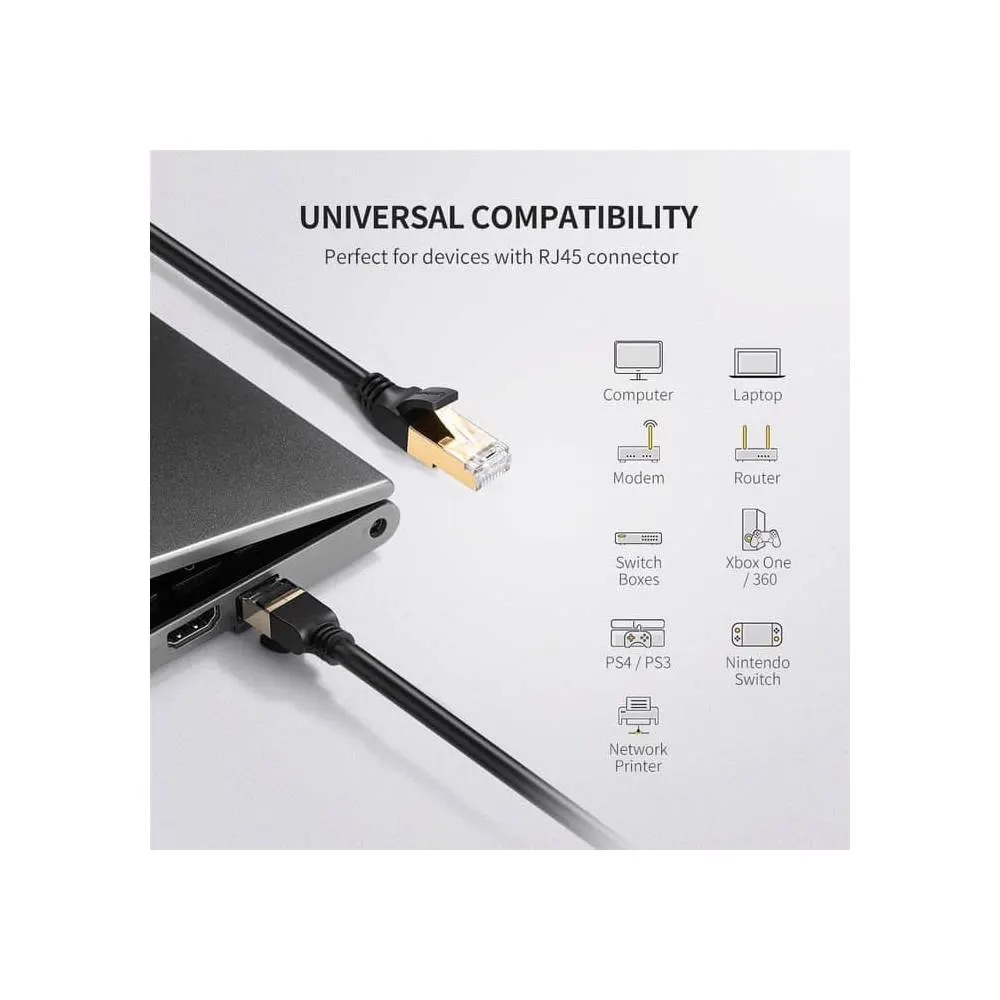 ქსელის კაბელი UGREEN NW107 (11268) Cat7 Patch Cord STP Ethernet Lan Cable 1m (Black)