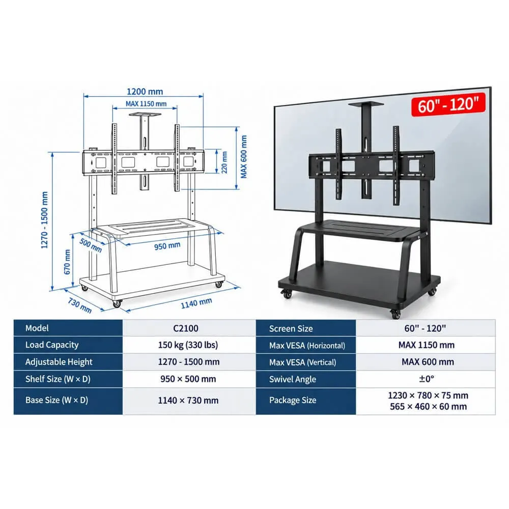 ტელევიზორის საკიდი Allscreen C2100, 40"-75", TV Mount With Roller, Black