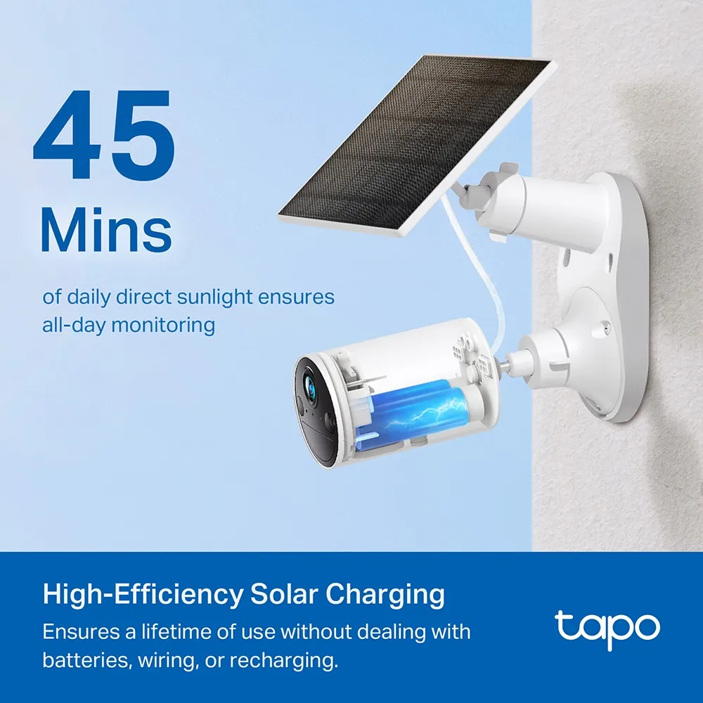 სმარტ კამერა TP-Link Tapo A201 Solar Panel - Compatible With Tapo Battery Cameras, IP65 Waterproof, Output Port: Type-C