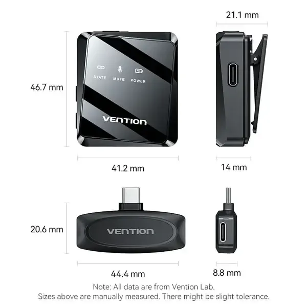 მიკროფონი NCBB0, VENTION, Microphone , USB-C 2-Pack Wireless Lavalier Microphone Black Type .