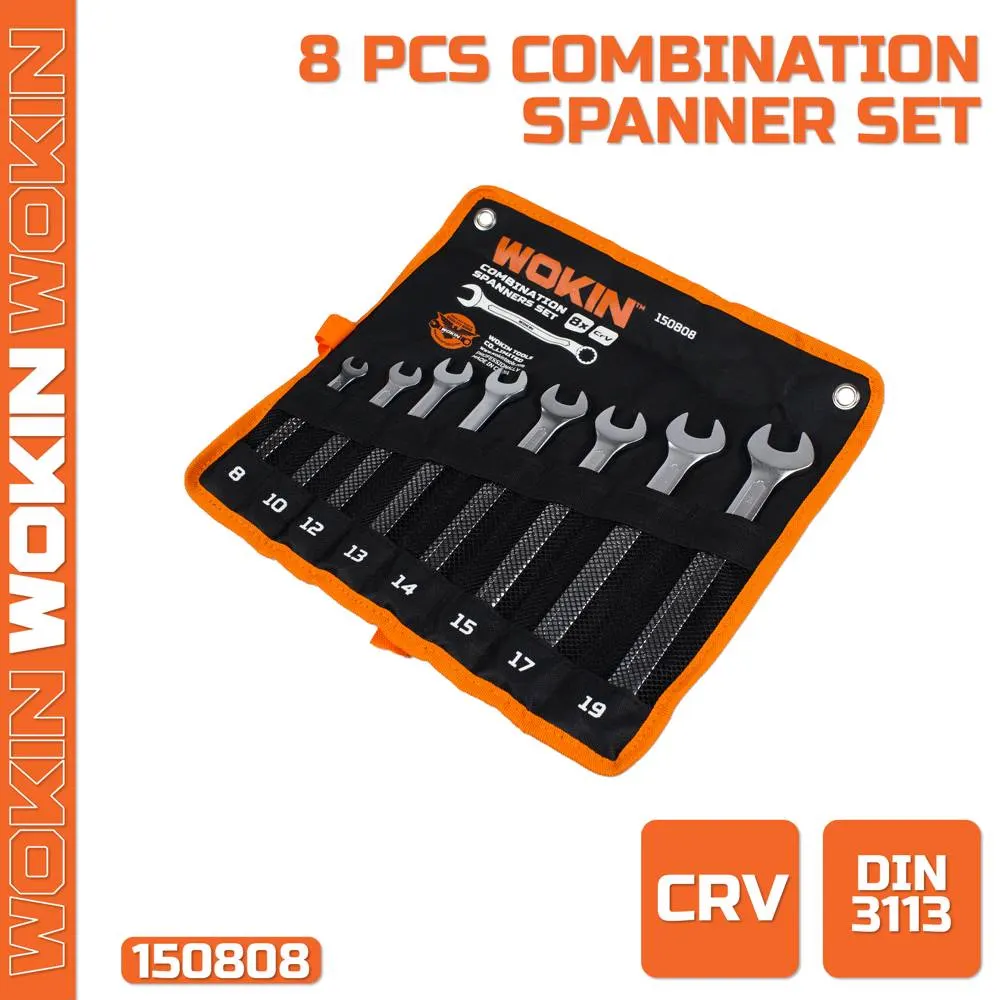 Wokin 150808, 8Pcs, Combination Spanner Set (INDUSTRIAL), Silver/Black
