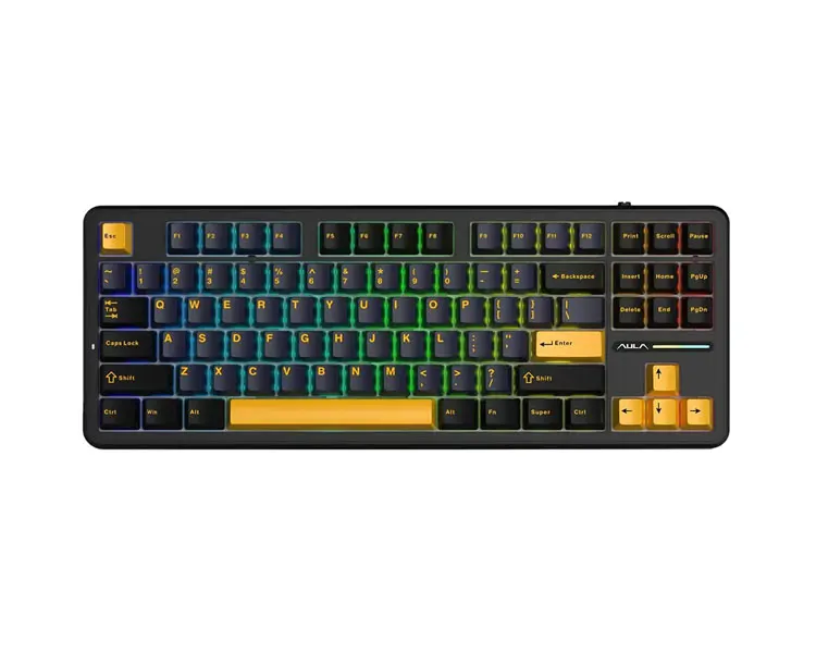 კლავიატურა AULA F87 Wireless Tri Mode RGB Mechanical Gaming Keyboard Thunder Black/Dark Blue/Orange (Graywood Switch)
