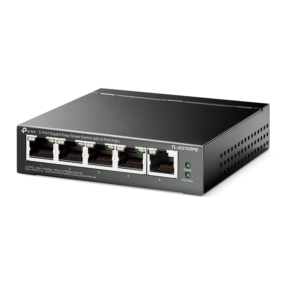 TP-Link, TL-SG105PE, 5-Port Gigabit Easy Smart Switch with 4-Port PoE+