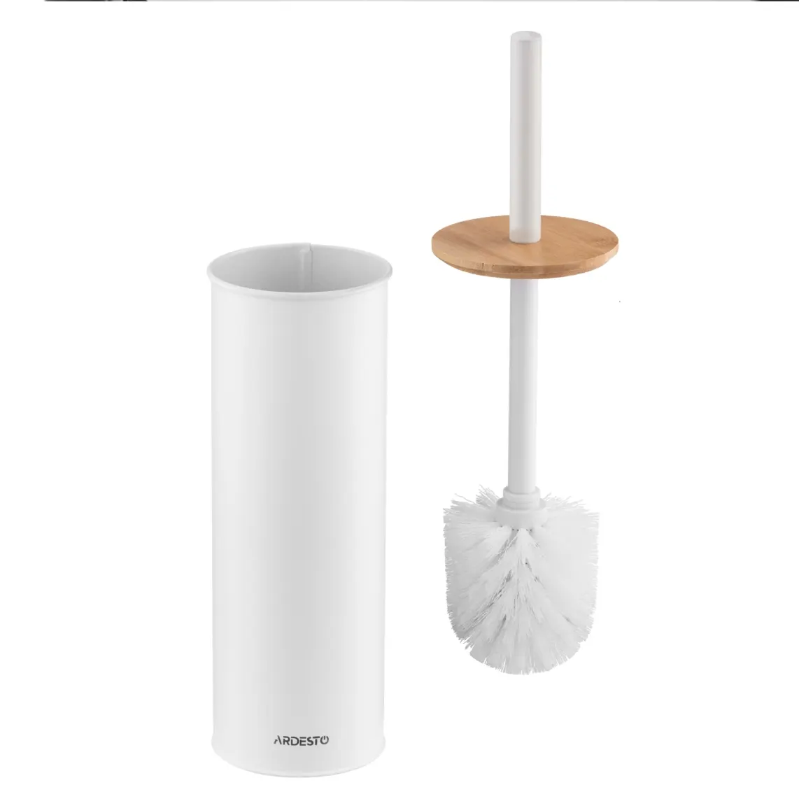 Toilet brush set with stand ARDESTO Minimalism 9.5x27.5/38cm, metal, polypropylene, bamboo, white