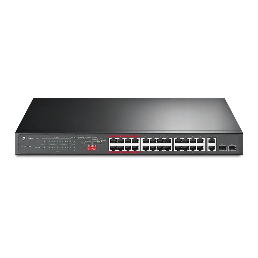 TP-Link, TL-SL1226P, 24-Port 10/100Mbps + 2-Port Gigabit Rackmount Switch with 24-Port PoE+