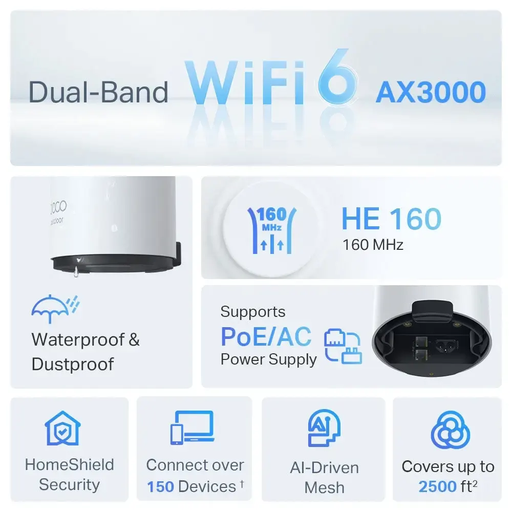 TP-Link, Deco X50-Outdoor(1-pack), AX3000 Outdoor/Indoor Mesh Wi-Fi 6