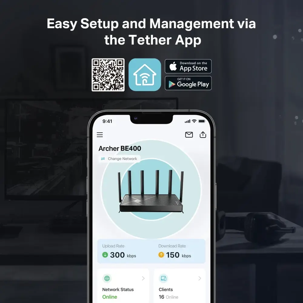 TP-Link, Archer BE400, BE6500 Dual-Band Wi-Fi 7 Router