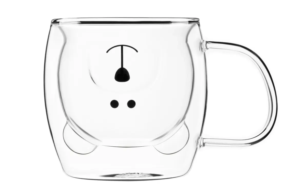 Ardesto Double wall borosilicate glass mug set Animals, 250 ml, 2 pcs, with handles