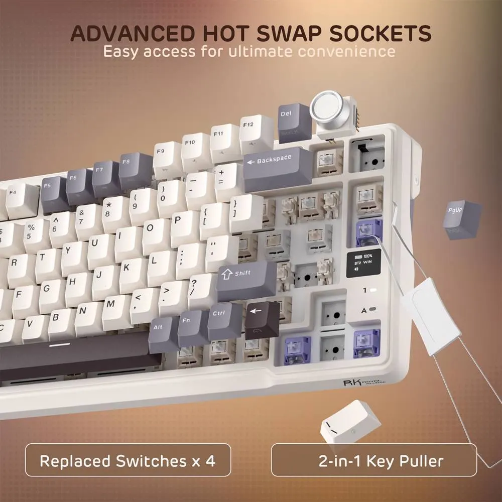 Royal Kludge RK L98 RGB Mechanical Keyboard, Cream Switch, Hot Swappable, Wireless, Type-C, Bluetooth, 2.4GHz, Sandalwood Brown