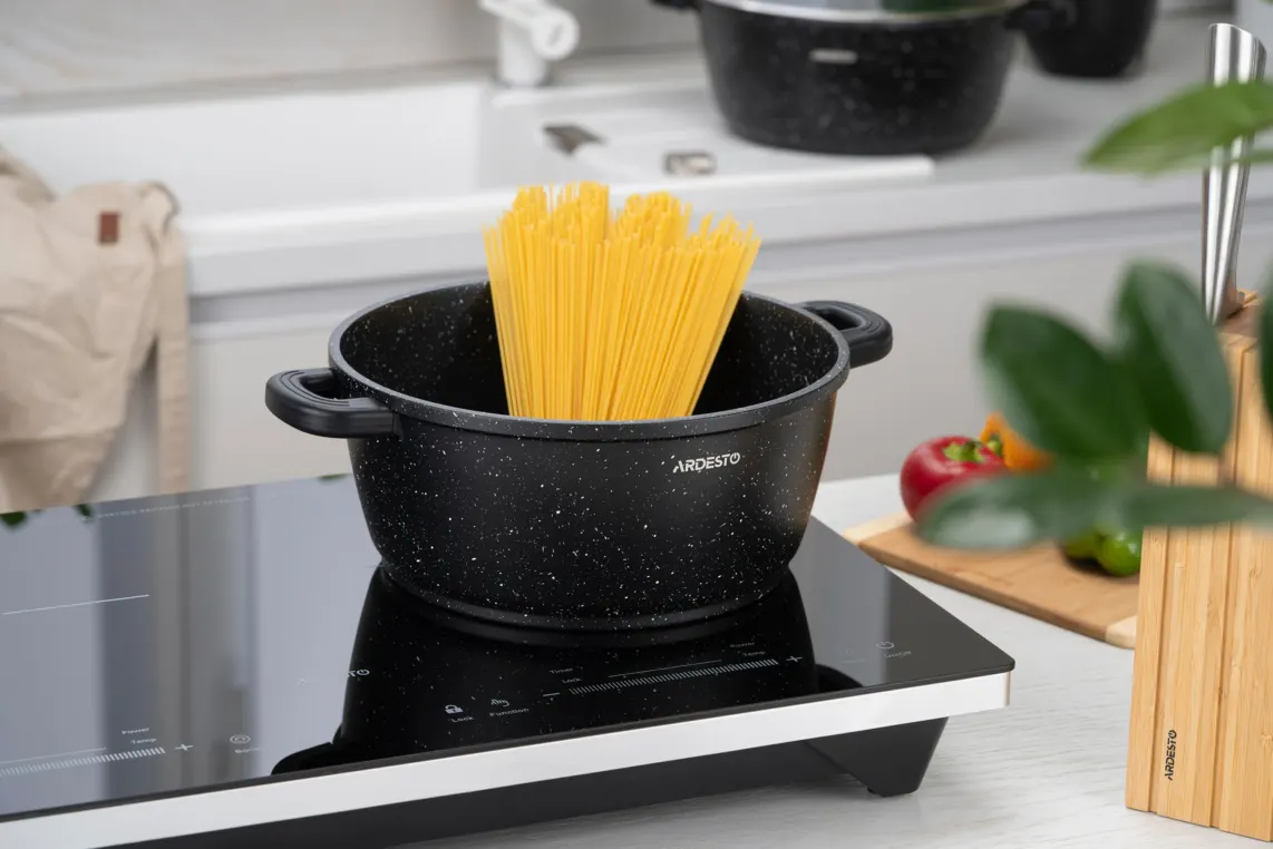 ქვაბი Ardesto Casserole with glass lid Gemini Anzio, 6.4l, aluminium, black