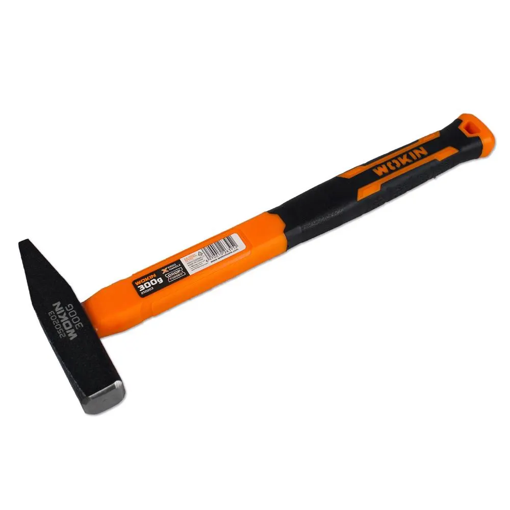 Metal hammer with rubber handle Wokin 250203, 300G, Machinist Hammer, Black/Orange
