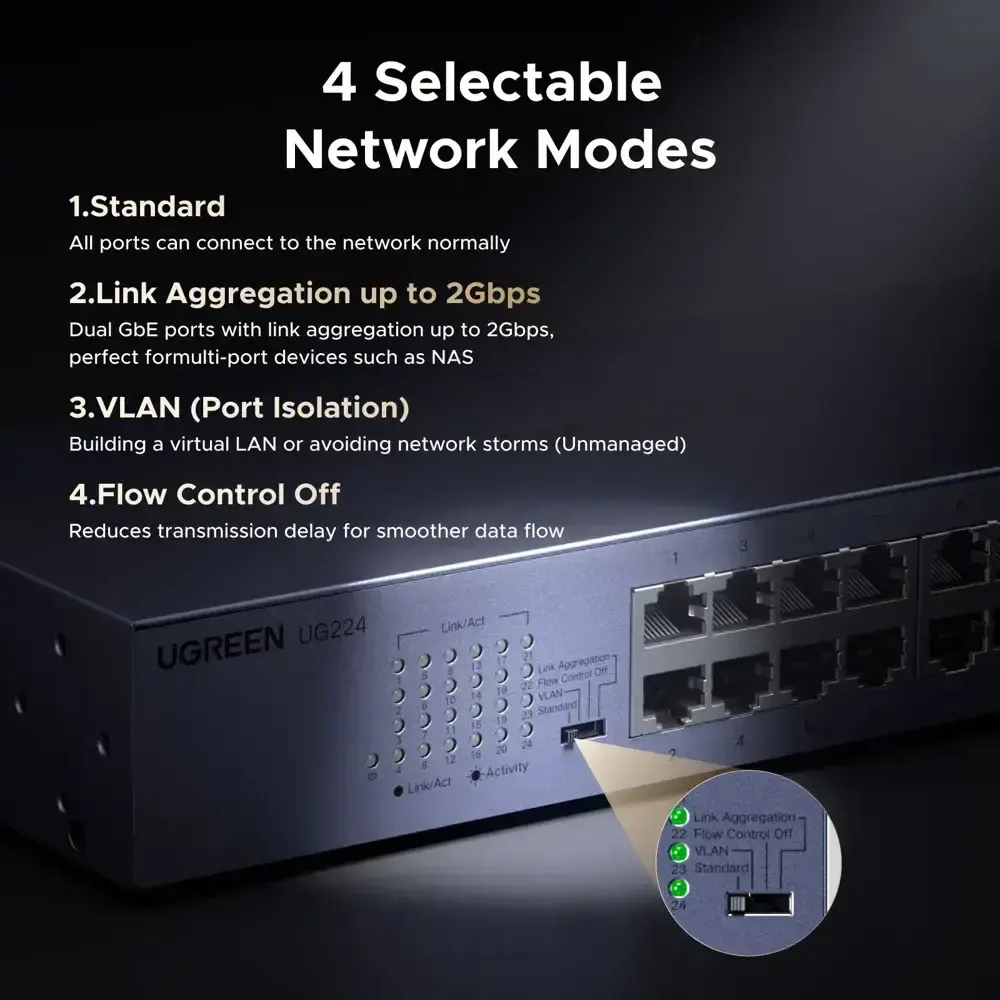 სვიჩი UGREEN CM740 (35374EU), 24-Port Gigabit, Switch, Grey