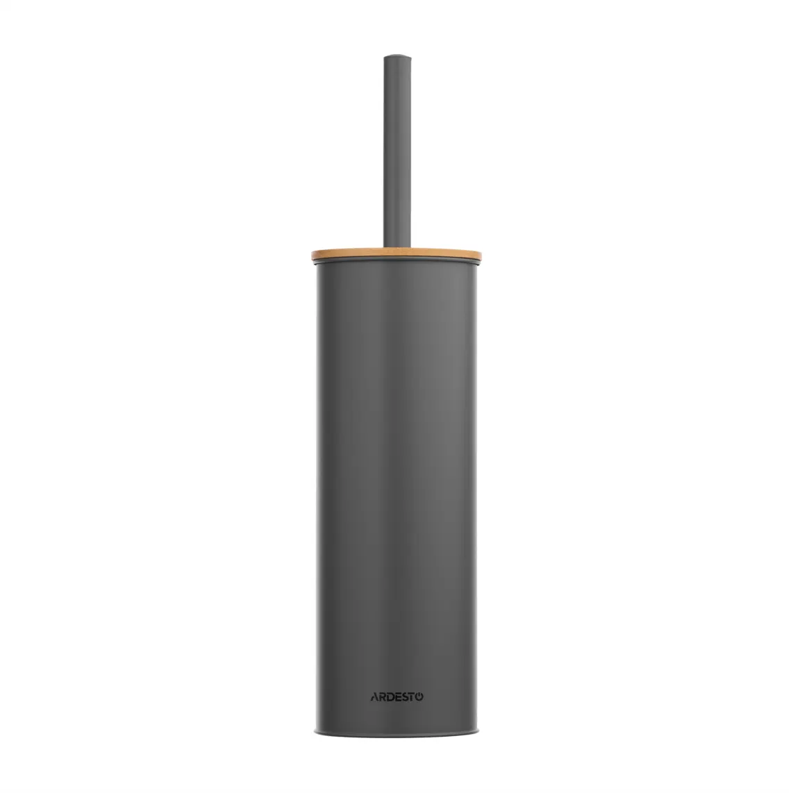Toilet brush set with stand Ardesto Minimalism, 9.5x27.5/38cm, metal, polypropylene, bamboo, dark grey