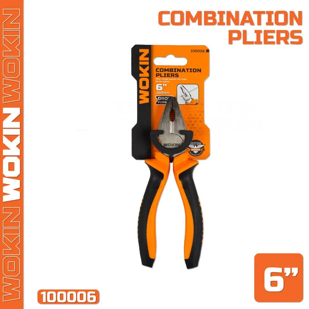Pliers with rubber handle Wokin 100006, 160MM, 6", Combination Pliers, Black/Orange