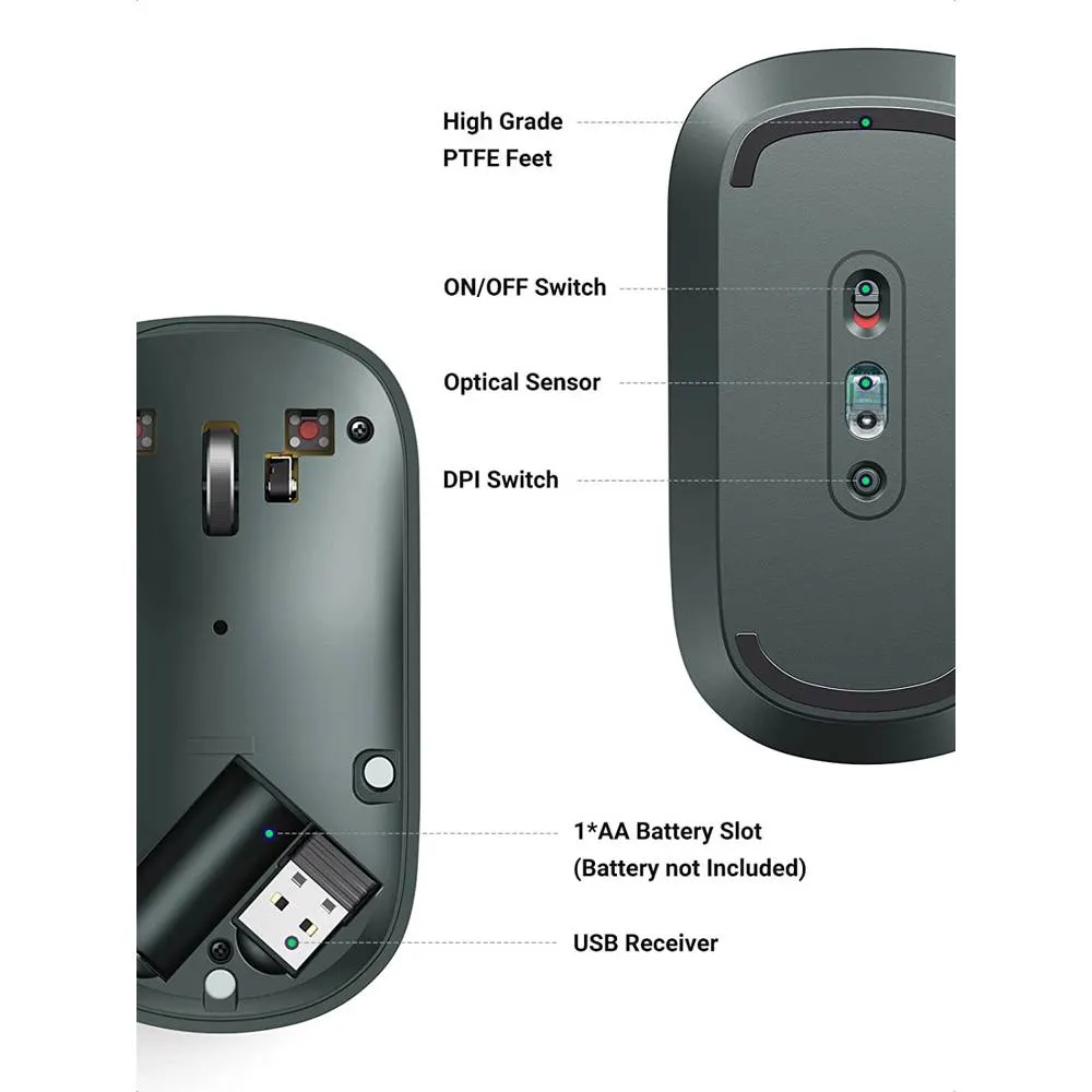 მაუსი UGREEN MU001 (90374) Wireless 2.4G Slim Silent Mouse, 4000DP, Green
