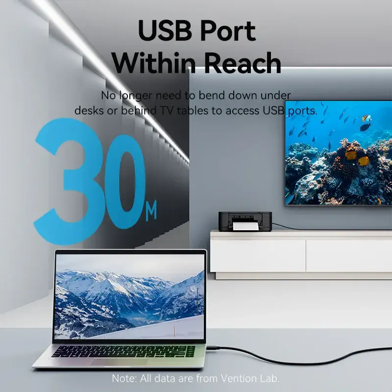 USB დამაგრძელებელი VENTION, CBKBN, USB 2.0 Type-A Male to Type-A Female Active Extension Cable 15M Black.